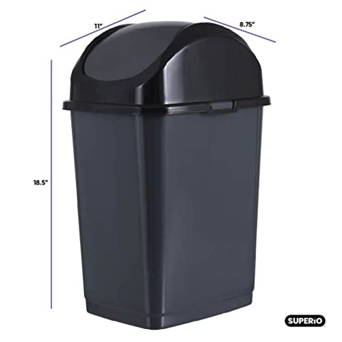Superio Medium Trash Can with Lid 4.5 Gallon Plastic Swing Top Garbage Can Slim Waste Bin for Under Sink/Cabinet, Laundry Room, Kitchen, Office, Bedroom, Bathroom, College Dorm, 18 Qt, Grey - size: 4.5 Gallon, style: 1 Pack