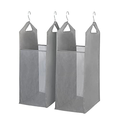 STORAGE MANIAC 2-Pack Hanging Laundry Hamper, Front See-Through Mesh Bag, Slim Basket, Double Hanging Closet Hamper, Narrow Organizer, Grey | Double Closet Laundry Bags, 10" x 16.5" x 31.5", Oxford Fabric, Slim Clothes Basket for Dorms, College & Small Sp