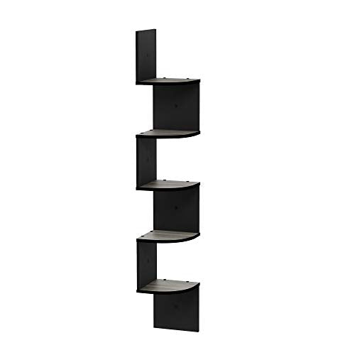 Furinno Rossi Wall Mount Floating Corner Shelf, 5-Tier Radial, French Oak Grey/Black - color: French Oak