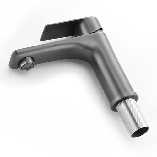 SUMERAIN Bathroom Faucets for Sink Lavatory Faucet 304 Stainless Steel Single Hole Single Handle, Gun Gray | Unique Flow Pattern, Water-saving, Lead-Free, with Faucet Supply Lines, Easy DIY Install - color: Gun Gray