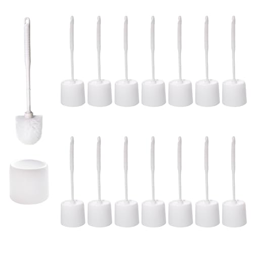 14 Sets Toilet Brush and Holder Set 14.57 Height Bathroom Cleaning Brush with Caddy, Toilet Bowl Scrubber for Deep Cleaning(White)