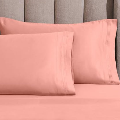 Superior Egyptian Cotton 4 Piece Sheet Set, Luxury 1000 Thread Count, Modern Design, Sustainable Sheets, Ultra-Soft Basics, Solid, Deep Pocket Fitted Sheet, Flat Sheet, Pillowcases, Full, Dusted Rose - color: Dusted Rose, size: Full