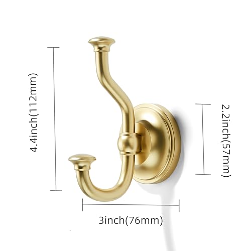 1 Pack 4-1/2 Inch Zinc Alloy Brushed Gold Towel Hooks | Solid Metal | Wall Mount | Robe Hooks | Coat Hooks | For Bathroom, Shower, Bedroom, Entryway | Bathroom Hardware Accessories - color: Brushed Gold