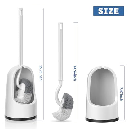 Toilet Brush, 2 Pack Toilet Brush and Holder Set with Durable Curved BristlesToilet Scrubber, Toilet Bowl Brush with Extra Long Handle,Toilet Cleaner with Caddy for Bathroom Deep Cleaning (2, White)