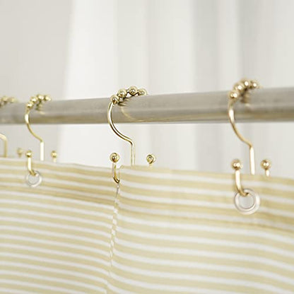 Shower Curtain Hooks Rings, Stainless Steel Double Glide Rollers Extra Wide Shower Curtain Rods Hooks for Bathroom, Set of 18 Hooks - Gold - color: Gold, size: 18 Pcs