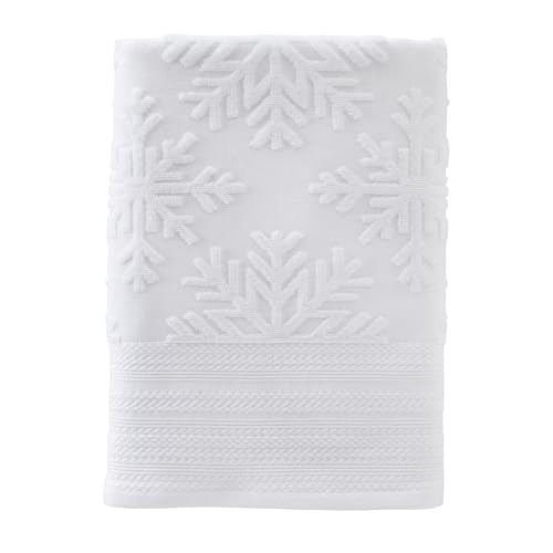 SKL Home Christmas/Winter Subtle Snowflakes Bath Towel, 100% Cotton, White | 550 GSM. Soft & absorbent. Textured jacquard pattern. Great for use in the bathroom, kitchen or bar & gifting. - color: Subtle Snowflakes, style: Bath Towel