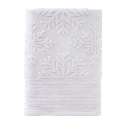 SKL Home Christmas/Winter Subtle Snowflakes Bath Towel, 100% Cotton, White | 550 GSM. Soft & absorbent. Textured jacquard pattern. Great for use in the bathroom, kitchen or bar & gifting. - color: Subtle Snowflakes, style: Bath Towel