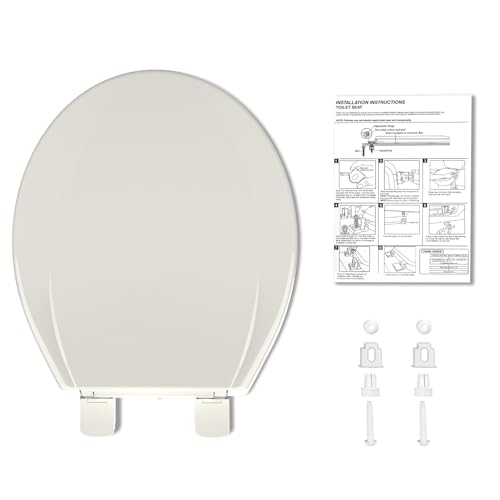 Toilet Seat, Round Toilet Seat with Quick-Release And Quick-Attach, Plastic Toilet Seat with Soft Close, Never Loosen, Easy Install and clean - Fits Most Round Toilets Biscuit - color: Biscuit, size: Round