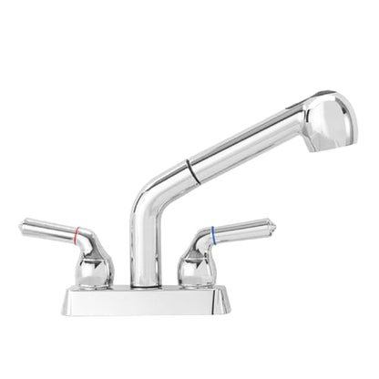JS Jackson Supplies Dual Handle Pull Out Faucet, Chrome Finish, 4 Inch Center Set, Universal Utility Sink or Laundry Tub ABS Plastic Faucet with Spray Setting - color: Chrome