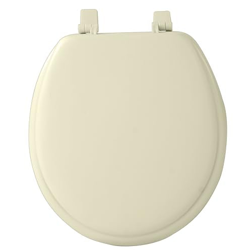 PowerSellerUSA Vinyl Round Soft Toilet Seat, Adjustable Hinges Toilet Seats with Non Slip Grip Tight Bumpers, Standard Heavy Duty Plastic Bathroom Toilet Seat Close Lid Set, Bone - color: Bone - Vinyl, size: 17" Standard
