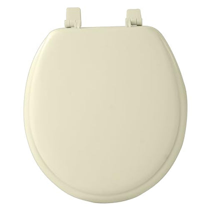 PowerSellerUSA Vinyl Round Soft Toilet Seat, Adjustable Hinges Toilet Seats with Non Slip Grip Tight Bumpers, Standard Heavy Duty Plastic Bathroom Toilet Seat Close Lid Set, Bone - color: Bone - Vinyl, size: 17" Standard