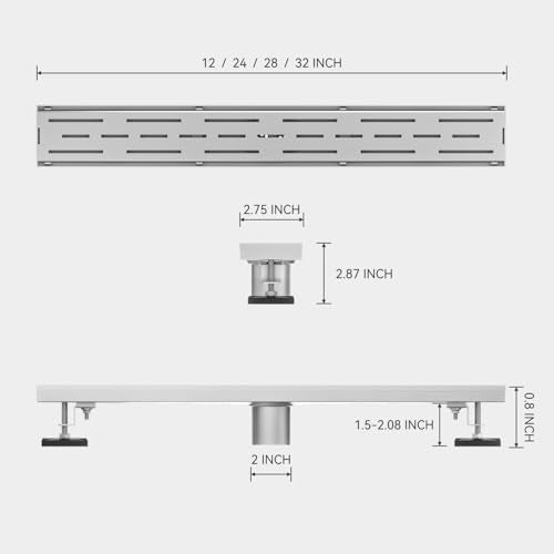 ELLO&ALLO 24 Inch Linear Shower Drain Brushed Nickel, SUS304 Stainless Steel Rectangle Shower Floor Drain with Removable Pattern Grate - color: Brushed Nickel, size: 24 In Grid Cover