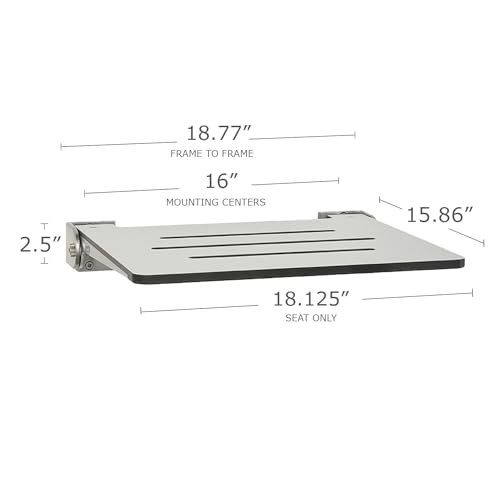 Seachrome 18 inch Silhouette Slimline Folding Wall Mount Shower Bench Seat, Light Gray Seat with Silver Frame - color: Light Gray With Silver Frame