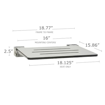 Seachrome 18 inch Silhouette Slimline Folding Wall Mount Shower Bench Seat, Light Gray Seat with Silver Frame - color: Light Gray With Silver Frame