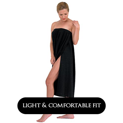 Canyon Rose Waffle Weave Long Spa Wrap, One Size, Black | Luxurious Waffle Knit Body Wrap, Generous Length, Elasticized Top with Touch-and-Close Fastener, Machine Washable - color: Black