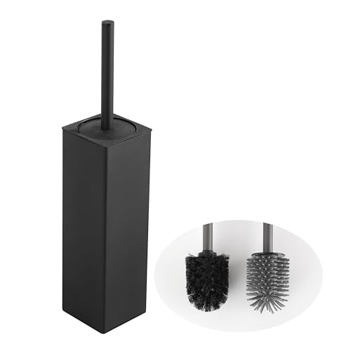 Toilet Brush and Holder Set Black Freestanding for Bathroom - color: Matte Black