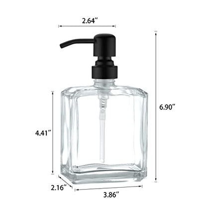 Square Clear Glass Dish Soap Dispenser, Antique Refillable Hand Soap Dispenser with Rust Proof Black Stainless Steel Pump, 13.5 oz Lotion Dispenser for Bathroom Vanity, Kitchen Countertop - color: Black, size: 13.5oz-Square
