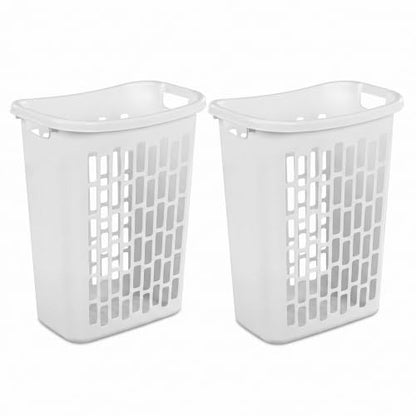 Large Plastic Laundry Hamper, White, Slim Rectangular(2-Pack) | Reinforced Handles, Space-Saving Design, 20x13x24 Inches, Durable Construction, For Bathroom & Dorm, Ventilated,
