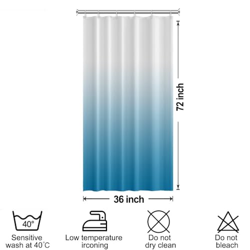 Ombre Blue Stall RV Bathroom Shower Curtain 36x72inches | Machine Washable Waterproof, Modern Solid Boho Gradient, Window Curtain with Hooks, Dorm Hotel Room Divider, Easy to Install - color: Ombre Blue, size: 36"W x 72"L (Pack of 1)
