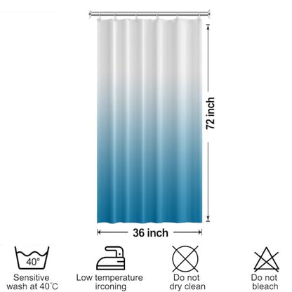 Ombre Blue Stall RV Bathroom Shower Curtain 36x72inches | Machine Washable Waterproof, Modern Solid Boho Gradient, Window Curtain with Hooks, Dorm Hotel Room Divider, Easy to Install - color: Ombre Blue, size: 36"W x 72"L (Pack of 1)