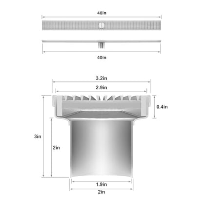 304 Stainless Steel Linear Shower Drain, Bathroom Drain with Removable Grate & Hair Catcher, Waterproof Tile Floor Drain, CUPC Certified (Brushed Finish, 40 Inch) - size: 40 Inch