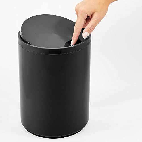 mDesign Plastic Small Slim Round 1.7 Gallon/6.5 Liter Trash Can with Removable Swing Lid - Wastebasket, Garbage Container Basket Bin for Master/Guest Bathroom - Holds Rubbish/Recycle - Black - color: Black