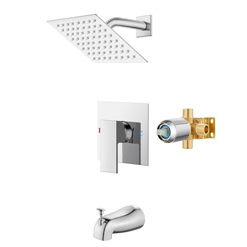 Airuida 6 Inch Shower Faucet Set,Bathtub Faucet Kit,Chrome Polish | Shower Tub Faucet Set,Male Threads Rough-In Valve,Square Head Shower System - color: Chrome, size: 6 Inch