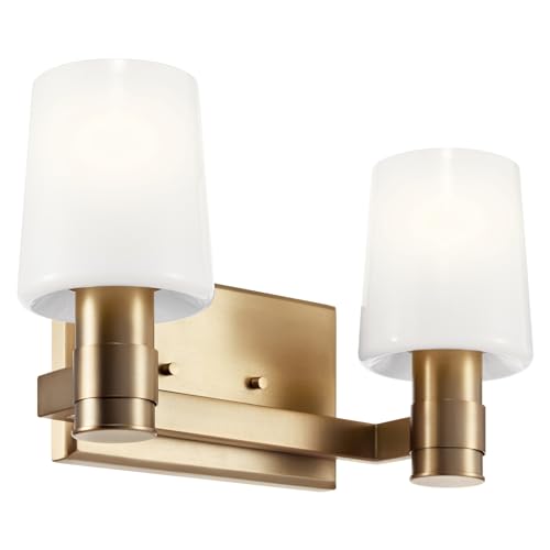 Kichler Adani 2-Light Bathroom Vanity Light, Champagne Bronze | Modern vanity light with opal glass for bathrooms and powder rooms (14.5" x 8.25"), 55175CPZ - color: Champagne Bronze, size: 14.5"