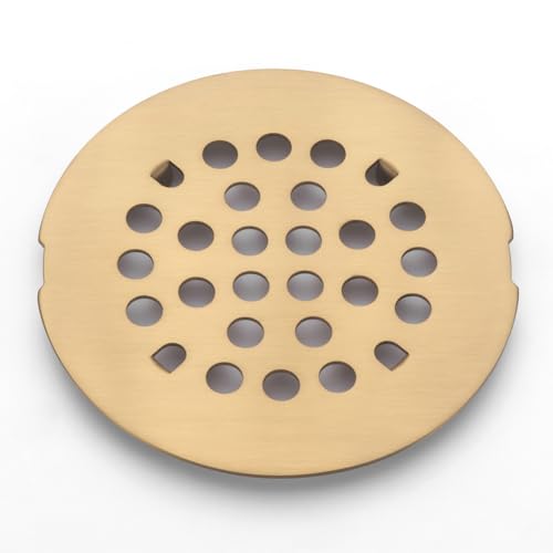 Snap-in Shower Drain Cover 4-1/4 inch Shower Strainer Grid Round (1, Brushed Golden) - color: Brushed Golden