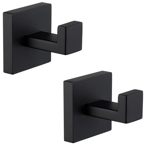 Angle Simple Matte Black Towel Hooks for Bathroom, Coat Robe Holder, 2 Pack | SUS304 Stainless Steel, Square Wall Hooks for Dog Leash Bag Key, Hand Towel Hanger for Kitchen Entryway Bedroom, Screw Mount - color: Matte Black, size: 2 Pack