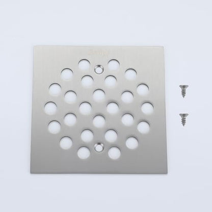 Square 4-1/4 Inch Screw-in Shower Drainer Cover Replacement Stainless Steel Floor Drain Grate with Screws Brushed Nickel - color: Brushed Nickel