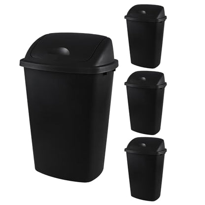13 Gallon Swing-Top Trash Can, 4-Pack | Black Waste Basket Set, Commercial Garbage Bin for Kitchen, Garage, Outdoor, School, Fits 13 Gal Liners - size: 13 Gallon