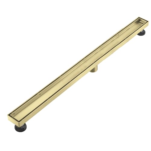 AVSIILE Linear Shower Floor Drain, Brushed Gold 54 Inch 304 Stainless Steel Bathroom Drains Kit, Rectangular Shower Trench Drain with Reversable Tile-in Pattern Drain Cover & Hair Catcher - color: Brushed Gold, size: 54 Inch