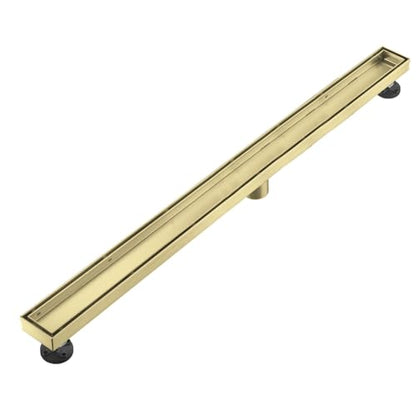 AVSIILE Linear Shower Floor Drain, Brushed Gold 54 Inch 304 Stainless Steel Bathroom Drains Kit, Rectangular Shower Trench Drain with Reversable Tile-in Pattern Drain Cover & Hair Catcher - color: Brushed Gold, size: 54 Inch