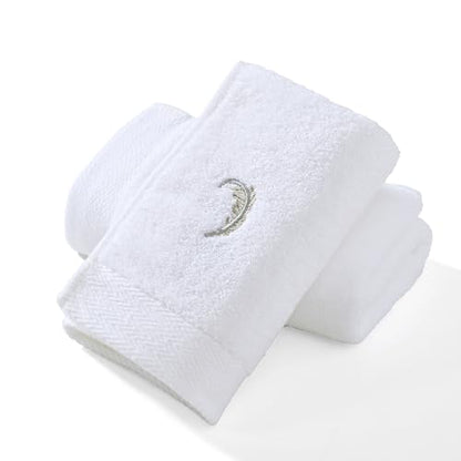 YiLUOMO Elegant White Hand Towels Silver Feathers Embroidered Set of 2 Super Thick Luxury 100% Cotton Ultra Soft Highly Absorbent Bathroom Hand Towel, 13 X 29 Inch - color: Silver