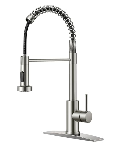 FORIOUS Kitchen Faucet Pull Down Sprayer, Classic High Arc, Brushed Nickel | Lead-Free Stainless Steel, Single Handle Commercial Spring Sink Faucet for Laundry Utility Room, Bar Outdoor Farmhouse Camper - color: Stainless Steel