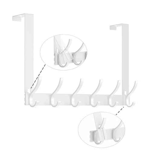 2 Pack Over The Door Hooks - NO NAIL over door hanger holder,NO ASSEMBLY REQUIRED large over the door towel rack with 12 hooks, heavy duty hooks for bathroom,bedroom,hanging towels,coats (White)