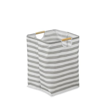 Collapsible Laundry Hamper Bag with Wooden Handles - 36L/8 Gallon Capacity Waterproof Oxford Cloth Storage Basket, Freestanding No Wire Frame, for Dorm Room, Bedroom, Bathroom (Small-Grey) - size: Small-Grey
