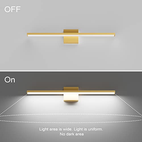 Ralbay 24inch Modern Gold Bathroom Vanity Light Frosted Aluminum Modern LED Gold Bathroom Light Fixtures White Light 6000K - color: Gold, size: 24 inch