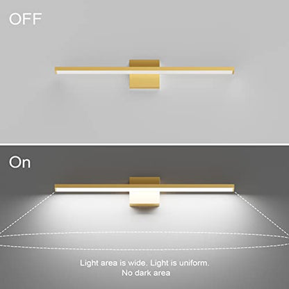 Ralbay 24inch Modern Gold Bathroom Vanity Light Frosted Aluminum Modern LED Gold Bathroom Light Fixtures White Light 6000K - color: Gold, size: 24 inch