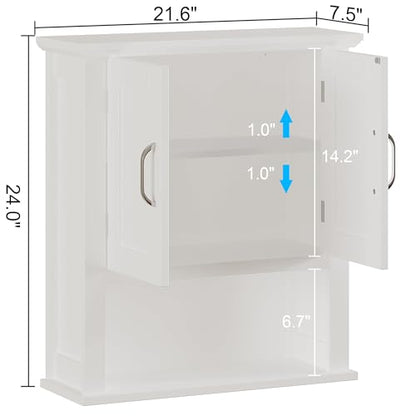ChooChoo Wood Bathroom Wall Cabinet with Door, White Medicine Cabinet | Rustic Over The Toilet Storage Cabinet, Adjustable Shelf, Open & Concealed Storage, 7.5 x 21.6 x 24 Inches - color: White