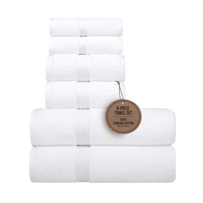 6 Piece Bathroom Towel Set - Luxury & Soft - 100% Cotton, Hotel Quality, Absorbent, Includes 2 Bath Towels (28" x 56"), 2 Hand Towels (16"x28") and 2 Wash Cloths (12"x12") - White - color: White, size: 6-Piece Bath Towel Sets