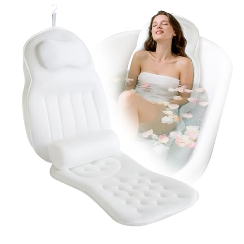 Full Body Bath Pillow for Bathtub,Thick Bathtub Cushion Soft 5D Mesh Spa Cushion,Luxury Tub Pillow with Laundry Bag for Headrest Neck and Back Support,Gift for Soaking (White) - color: White