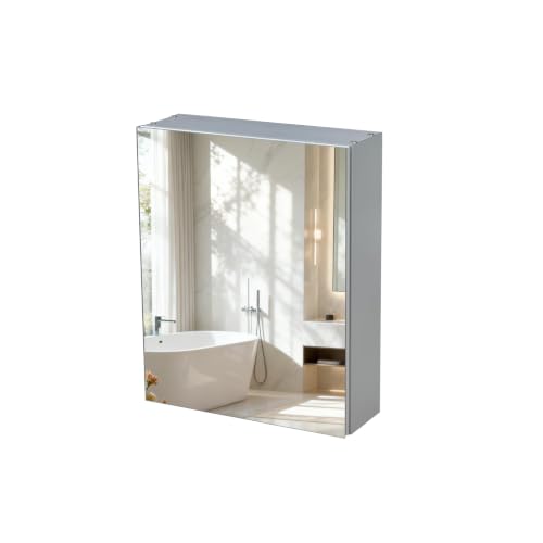 Bathroom Medicine Cabinet,Double-Sided Mirror Door(15.9 x 20) | Silver Aluminium Frame, Lightweight, Sturdy,Attractive,Simple Wall-Mounted,Adjustable Shelves,Tempered glass - size: 15.9"x 20"