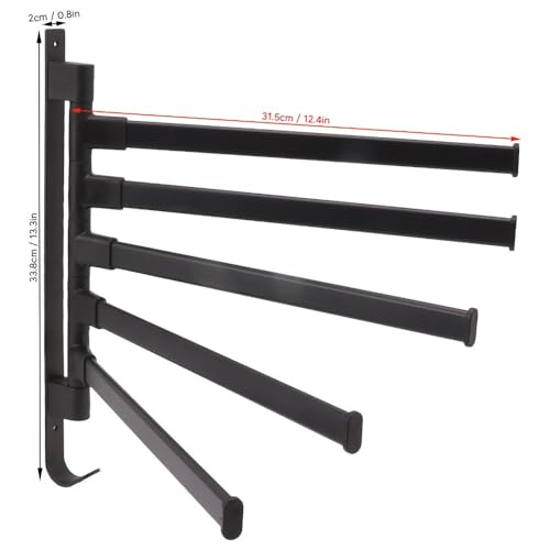 Black Aluminum Swivel Towel Bar, Wall Mounted 180 Degree Rotating Multi-Arm Towel Rack with Bottom Hook for Bathroom Kitchen(5-Arm) - size: 5-Arm