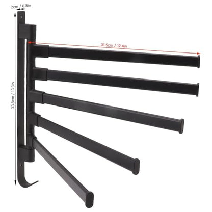 Black Aluminum Swivel Towel Bar, Wall Mounted 180 Degree Rotating Multi-Arm Towel Rack with Bottom Hook for Bathroom Kitchen(5-Arm) - size: 5-Arm