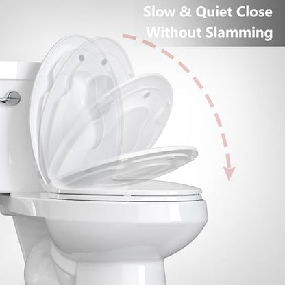 Toilet Seat, Elongated Toilet Seat with Toddler Seat Built in, Potty Training Toilet Seat Elongated Fits Both Adult and Child, with Soft Close, Never Loosen, Easy Install and clean - White - color: White, size: Elongated with Toddler Seat