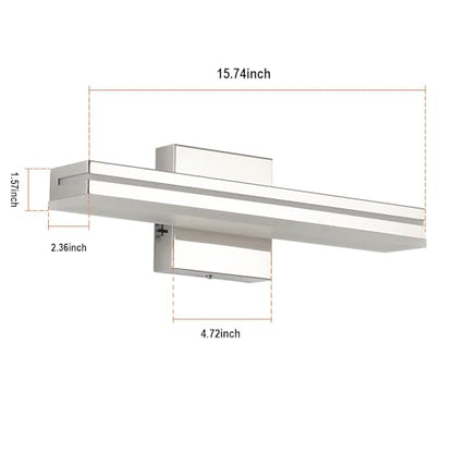 SineRise LED Modern Bathroom Vanity Light Fixtures (16-Inch, 3000K/4000K/6000K, Dimmable), Chrome Modern Acrylic Bathroom Wall Lighting Fixtures Over Mirror - color: Chrome, size: 16-Inch
