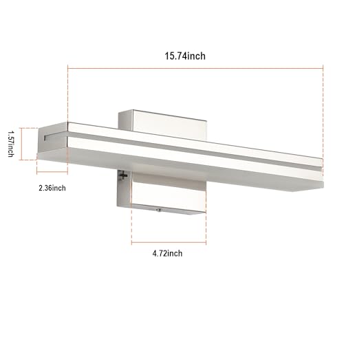 SineRise LED Modern Bathroom Vanity Light Fixtures (16-Inch, 3000K/4000K/6000K, Dimmable), Chrome Modern Acrylic Bathroom Wall Lighting Fixtures Over Mirror - color: Chrome, size: 16-Inch