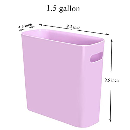 Youngever 1.5 Gallon Slim Trash Can, Plastic Garbage Container Bin, Small Trash Bin with Handles for Home Office, Living Room, Study Room, Kitchen, Bathroom (1 Pack Purple) - color: Purple